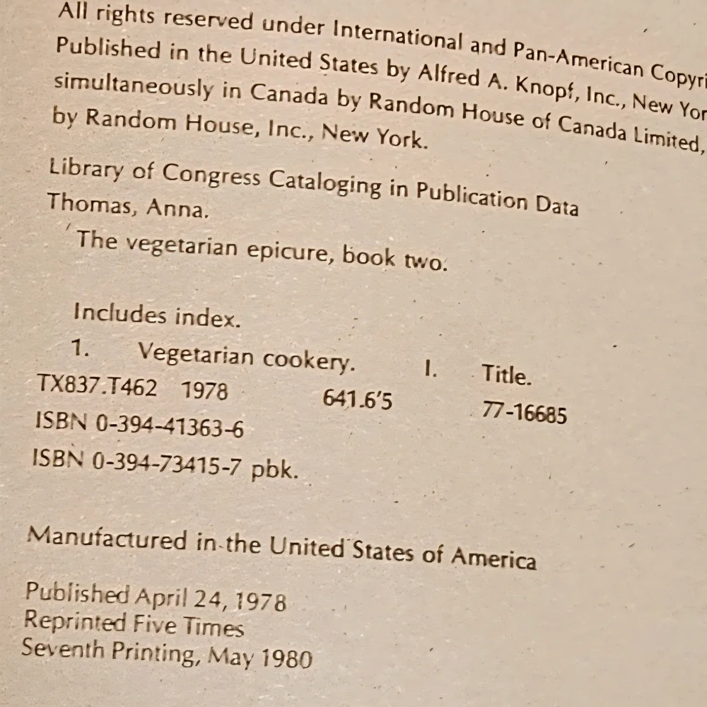 VINTAGE The Vegetarian Epicure Book Two Paperback By Anna Thomas 325 Recipes
